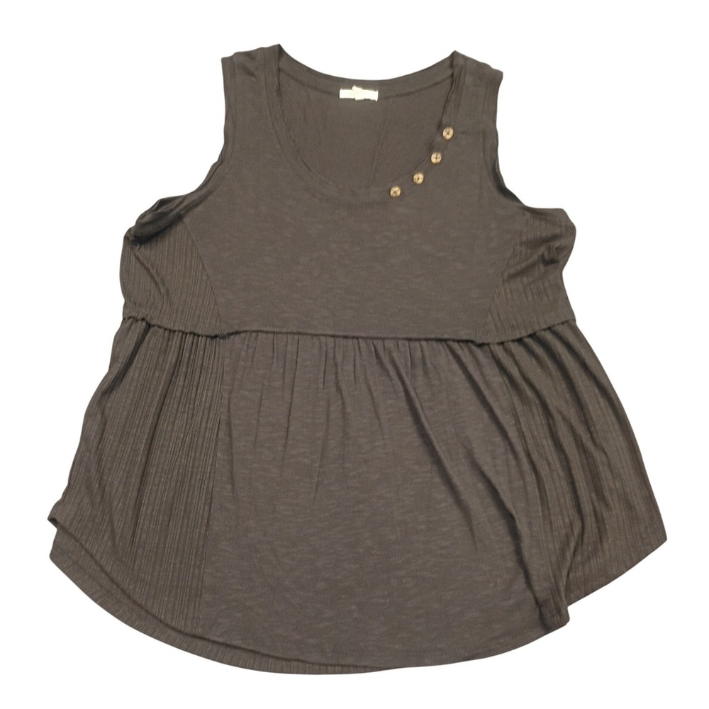 Maurices Babydoll Tank Top Womens XL Gray Sleeveless Mixed Media Ribbed Button